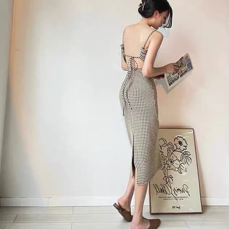 千鳥格子 タイトワンピース