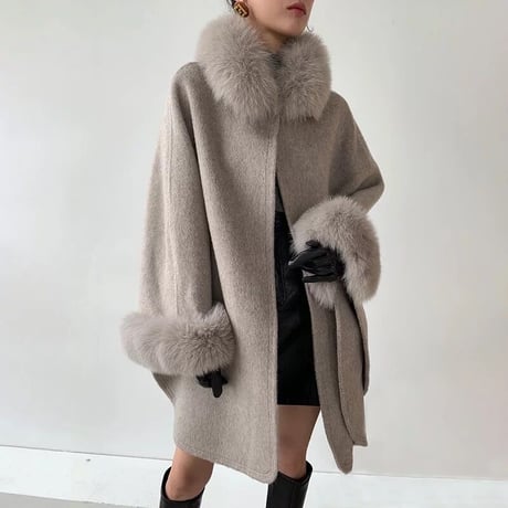 【カシミヤウール】fox fur cape