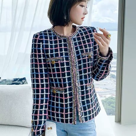 mix color tweed jacket
