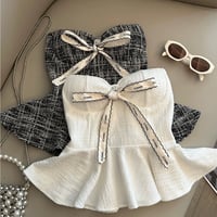 ribbon tweed peplum tops