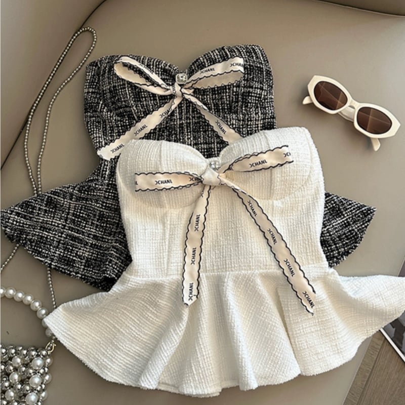 トップス acka tweed peplum tops ribbon tweed peplum tops | BrillantSelect Store