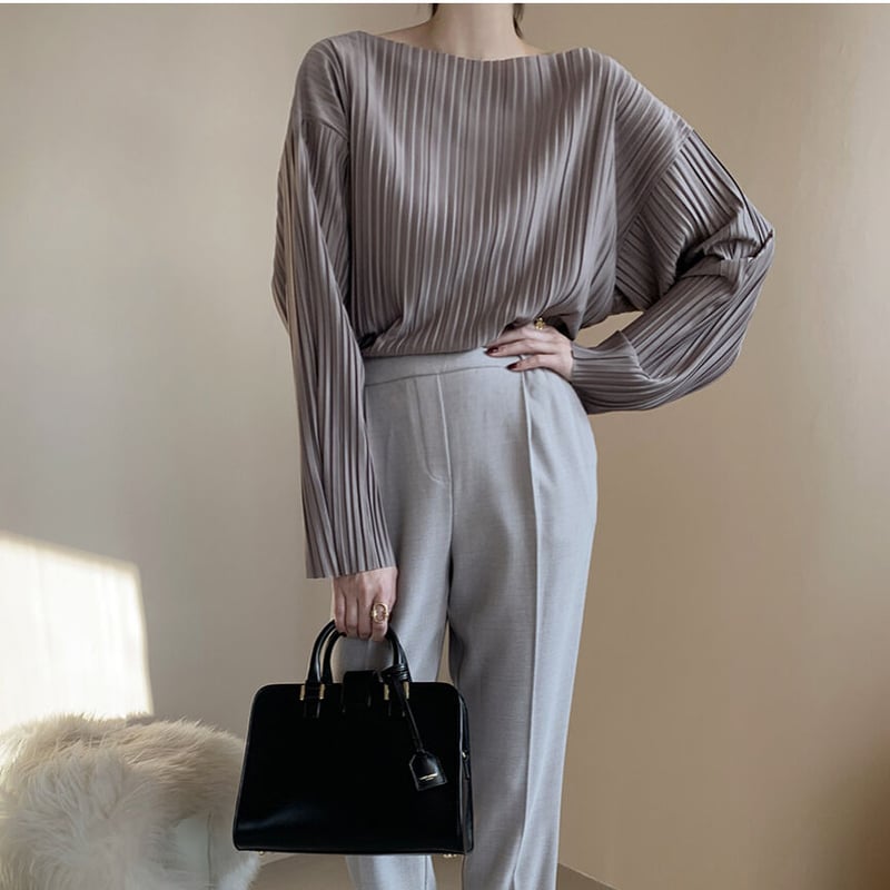 プリーツプリーズ　太めストライプ　トップス　モノトーン　美品 SLY | OVERSIZE SHEER トップス (ニット ) |SHEL'TTER WEBSTORE
