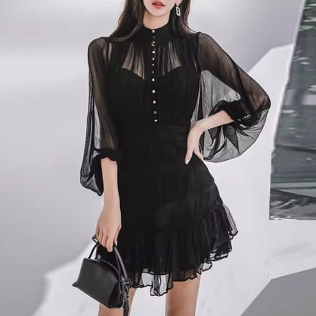 high neck see-through onepiece