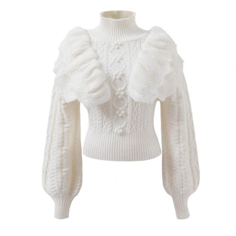 【即納】highneck frill  knit
