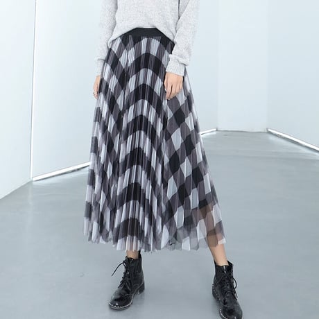 check chiffon skirt