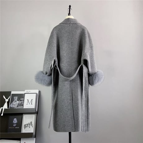sleeve fox fur long coat
