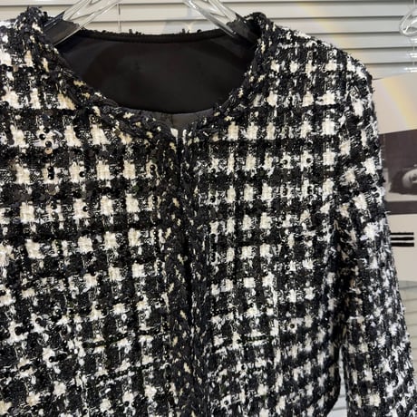 sleeve fur tweed jacket