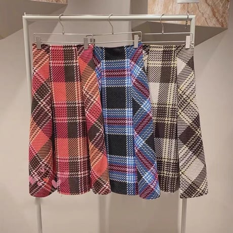 high-waist check skirt