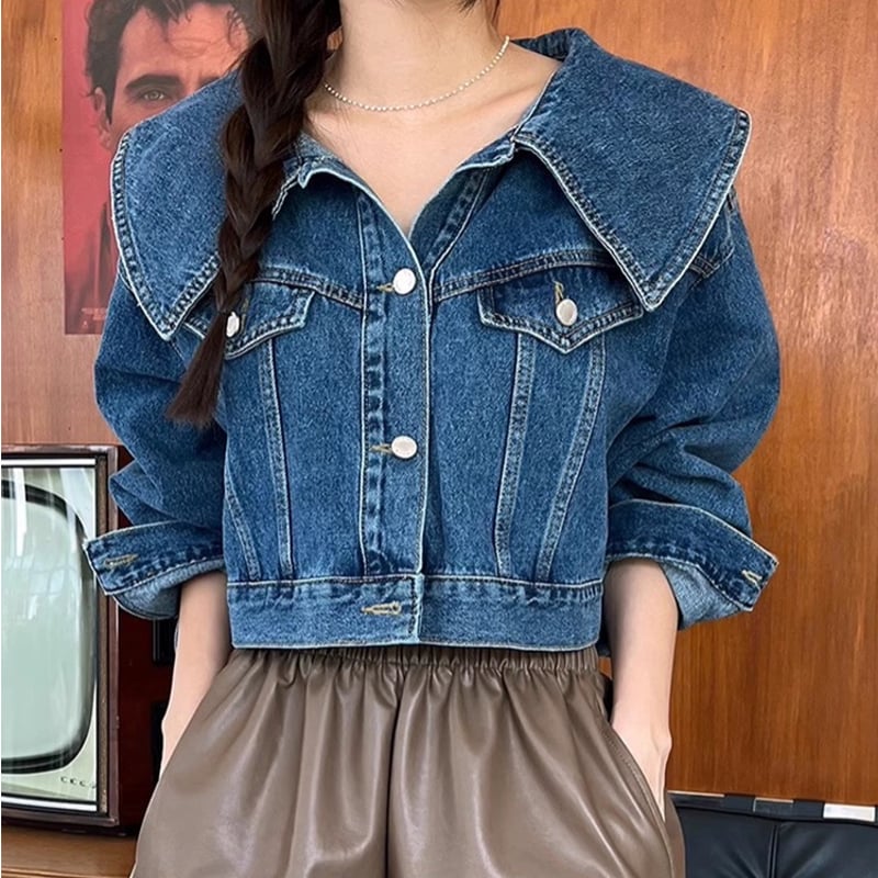 big collar denim jacket | BrillantSelect Store