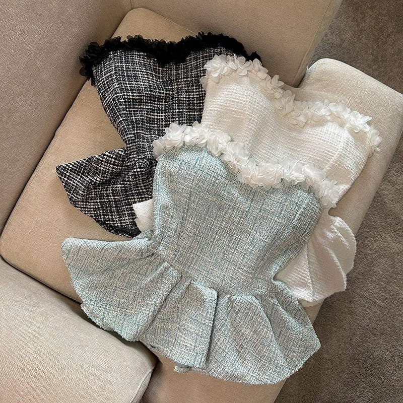 flower tweed peplum tops | BrillantSelect Store