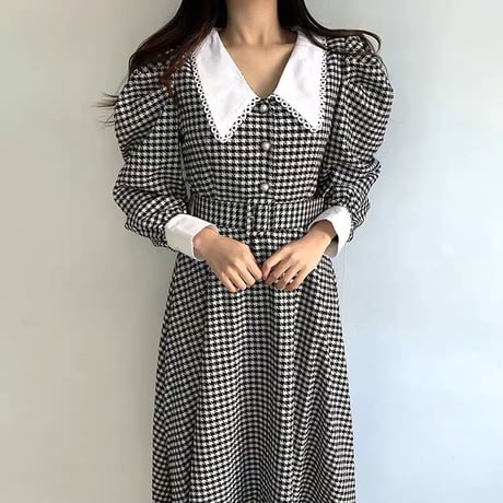 puff sleeve check onepiece