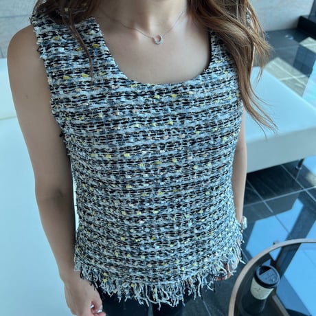 sleeveless fringe tweed tops