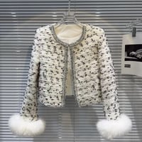 sleeve fur tweed jacket