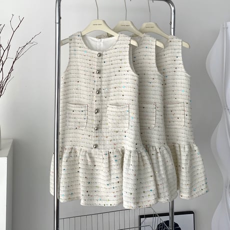 sleeveless tweed onepiece