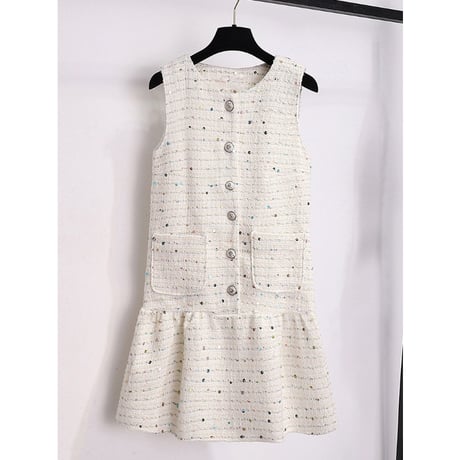 sleeveless tweed onepiece
