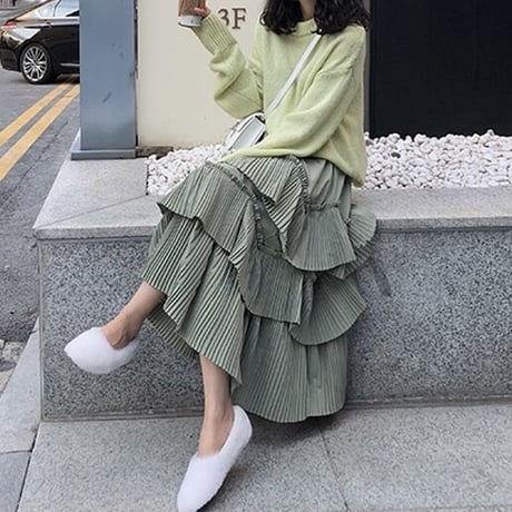 【即納】3段 green skirt