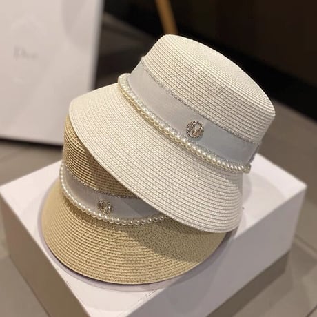 pearl straw bucket hat