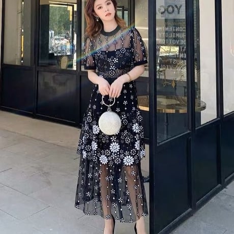フラワーレース ロングワンピース