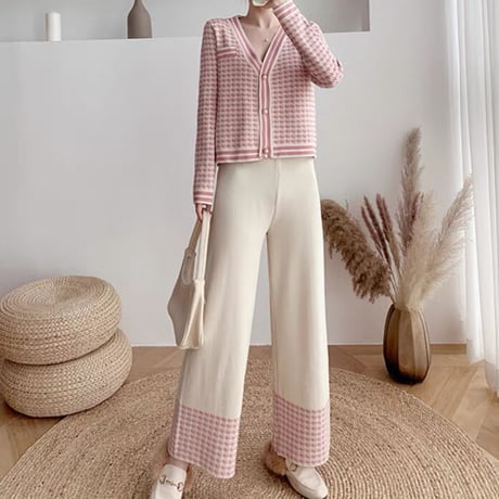 千鳥格子 knit setup