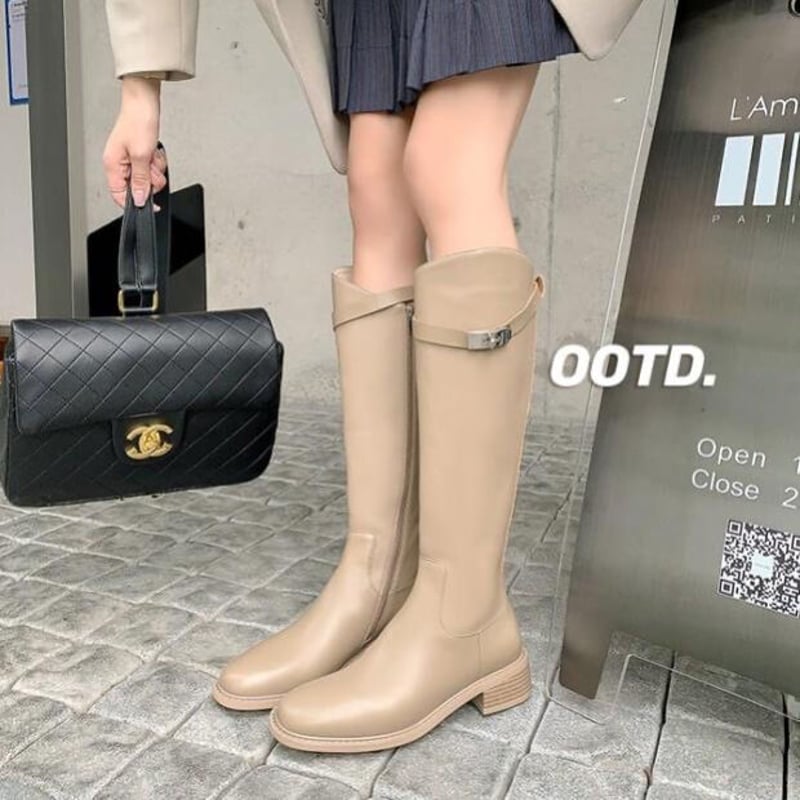 牛革 バックルデザイン ロングブーツ | BrillantSelect Store 牛革 バックルデザイン ロングブーツ | BrillantSelect Store