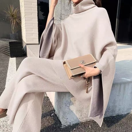 【即納】high neck poncho  setup