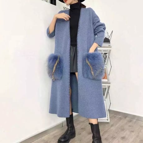 【即納あり】fox fur pocket long cardigan