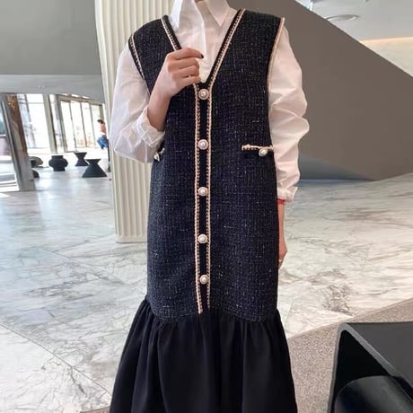 sleeveless tweed onepiece