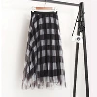 check chiffon skirt
