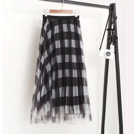 check chiffon skirt