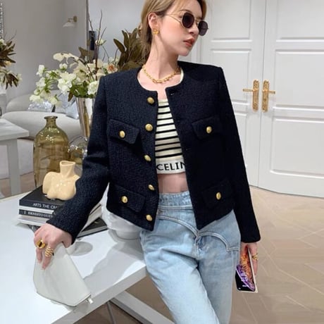 gold button tweed jacket