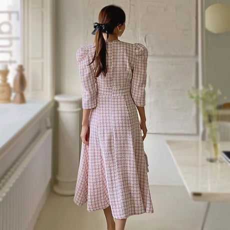 puff sleeve check onepiece