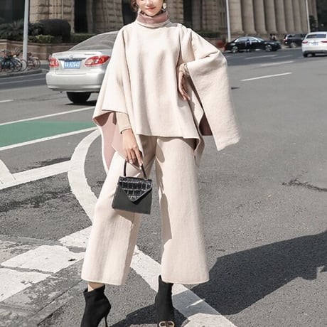 【即納】high neck poncho  setup