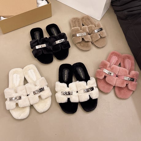 buckle eco fur sandal