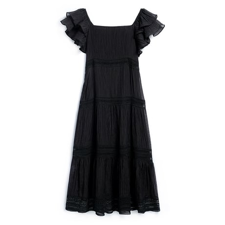 frill shoulder black onepiece
