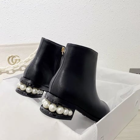 【即納あり】pearl heel short boots