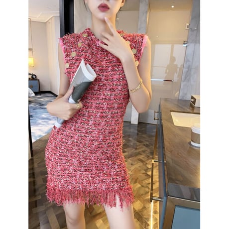 Sleeveless tweed onepiece