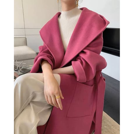 【ウール100%】フード付き long coat