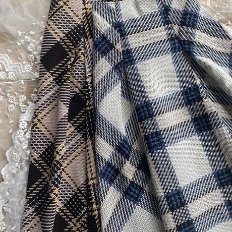 high-waist check skirt