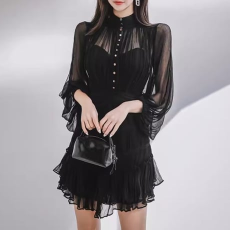 high neck see-through onepiece