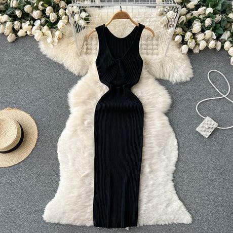 back cross knit onepiece