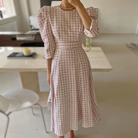 puff sleeve check onepiece