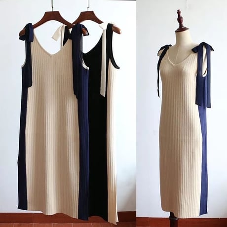 【即納あり】shoulder ribbon onepiece