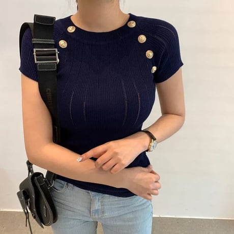 gold button summer knit