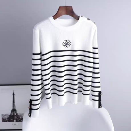 カメリアボタン border knit