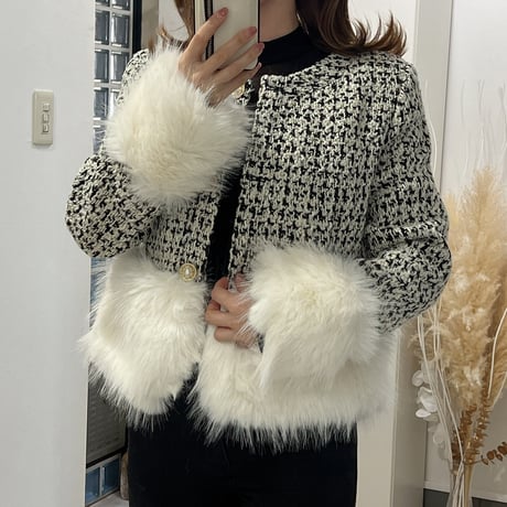 eco fur  tweed jacket