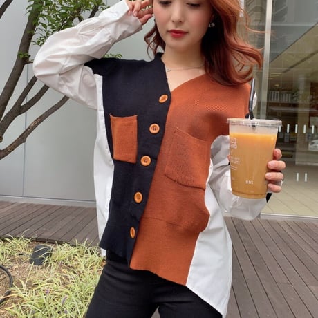 【即納】bi-color cardigan
