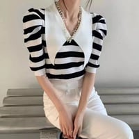 【即納】襟付き border short tops