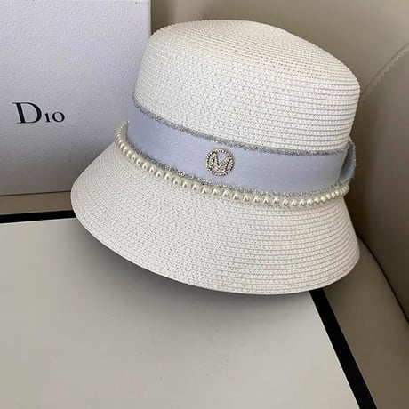 pearl straw bucket hat