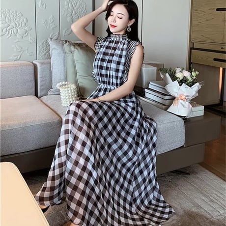 gingham check chiffon onepiece