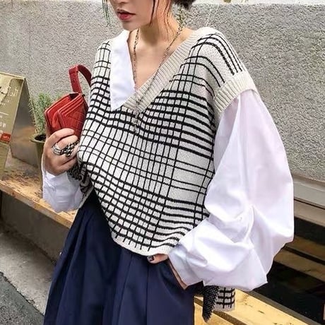 切り替えシャツデザインニット